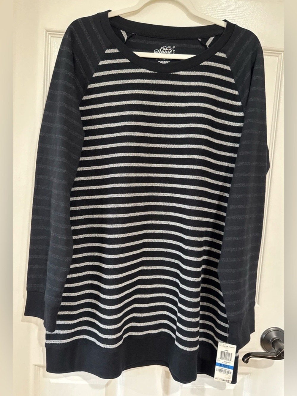 Style & Co. Sport XL Long Sleeve Sweatshirt Tunic Top Black/White Striped NWT
